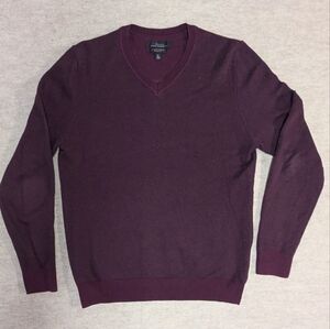 Cotton Cashmere & Wool Blend V Neck Maroon Men's Slim Fit Sweater Size M